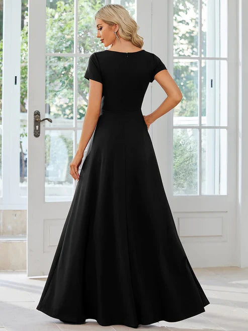 Simple Pleated Empire Waist A-Line V-neck Floor Length Bridesmaid Dress/Prom Dresses Party Dresses Wedding Guest Dresses