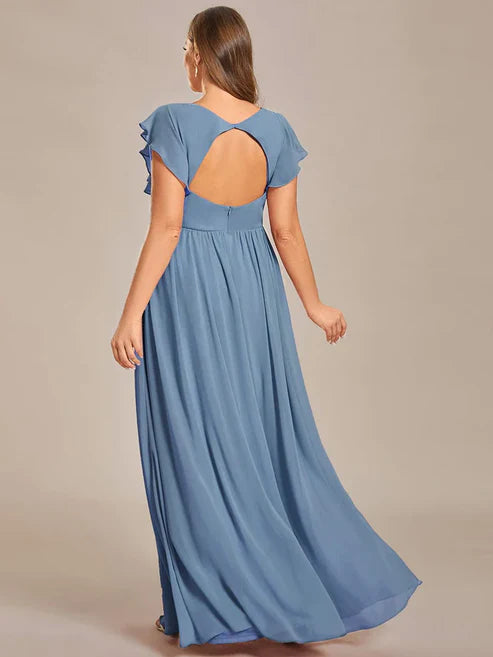 Party Dresses Wedding Guest Dresses Plus Size Chiffon Pleated A-Line Back Cutout Bridesmaid Dress/Prom Dresses