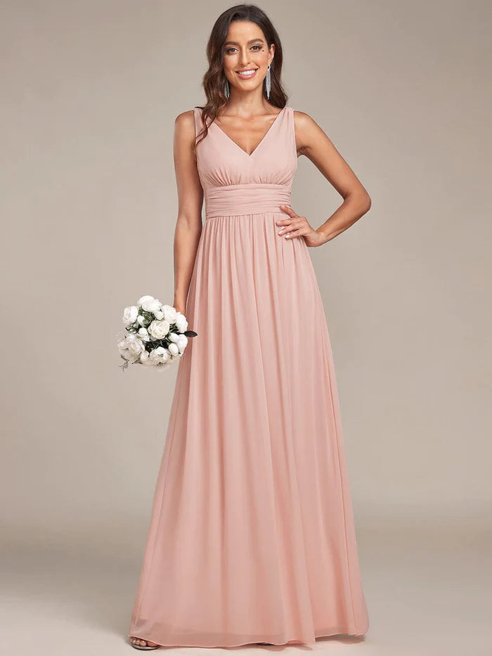 Elegant Sleeveless V-Neck Maxi Chiffon Bridesmaid Dress