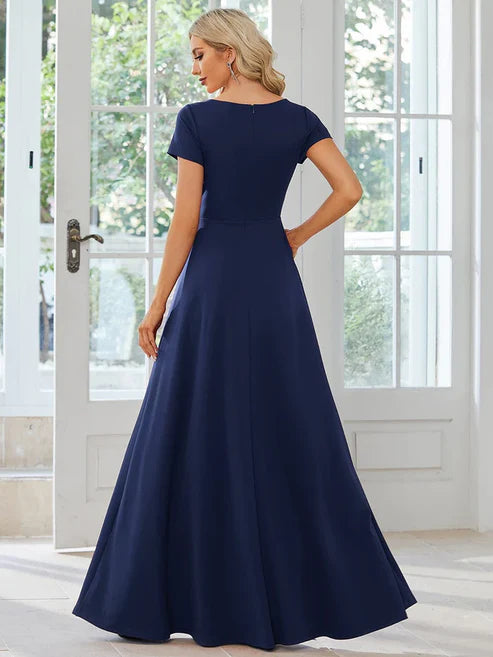 Simple Pleated Empire Waist A-Line V-neck Floor Length Bridesmaid Dress/Prom Dresses Party Dresses Wedding Guest Dresses