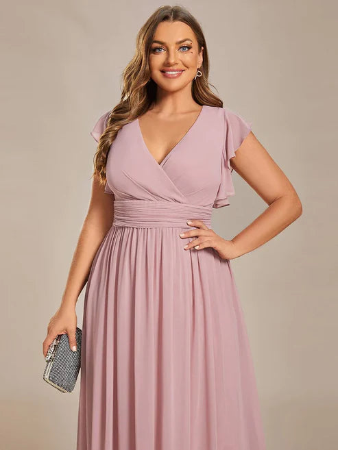 Party Dresses Wedding Guest Dresses Plus Size Chiffon Pleated A-Line Back Cutout Bridesmaid Dress/Prom Dresses