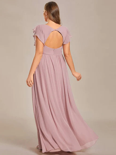 Party Dresses Wedding Guest Dresses Plus Size Chiffon Pleated A-Line Back Cutout Bridesmaid Dress/Prom Dresses