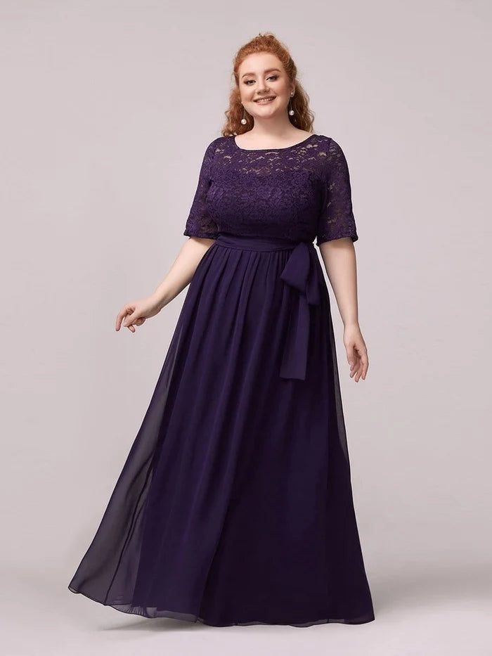 Plus Size Maxi Long Lace Illusion Mother Of the Bride Dresses