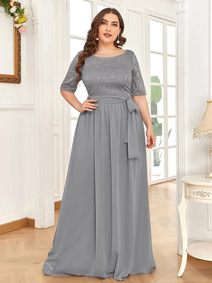 Plus Size Maxi Long Lace Illusion Mother Of the Bride Dresses