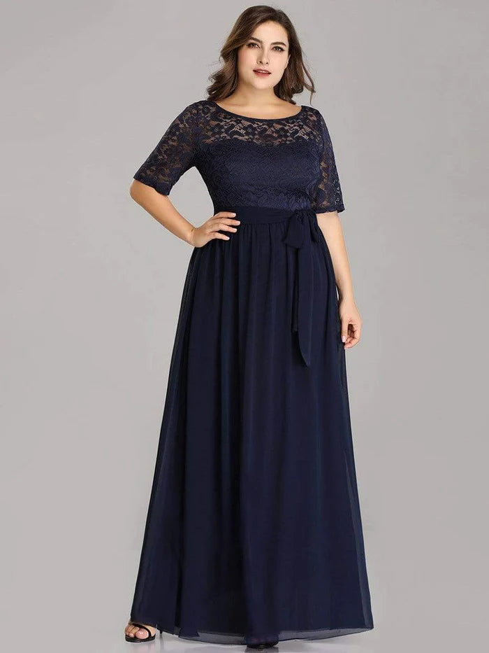 Plus Size Maxi Long Lace Illusion Mother Of the Bride Dresses