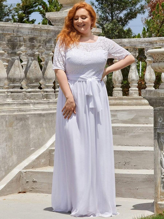 Plus Size Maxi Long Lace Illusion Mother Of the Bride Dresses