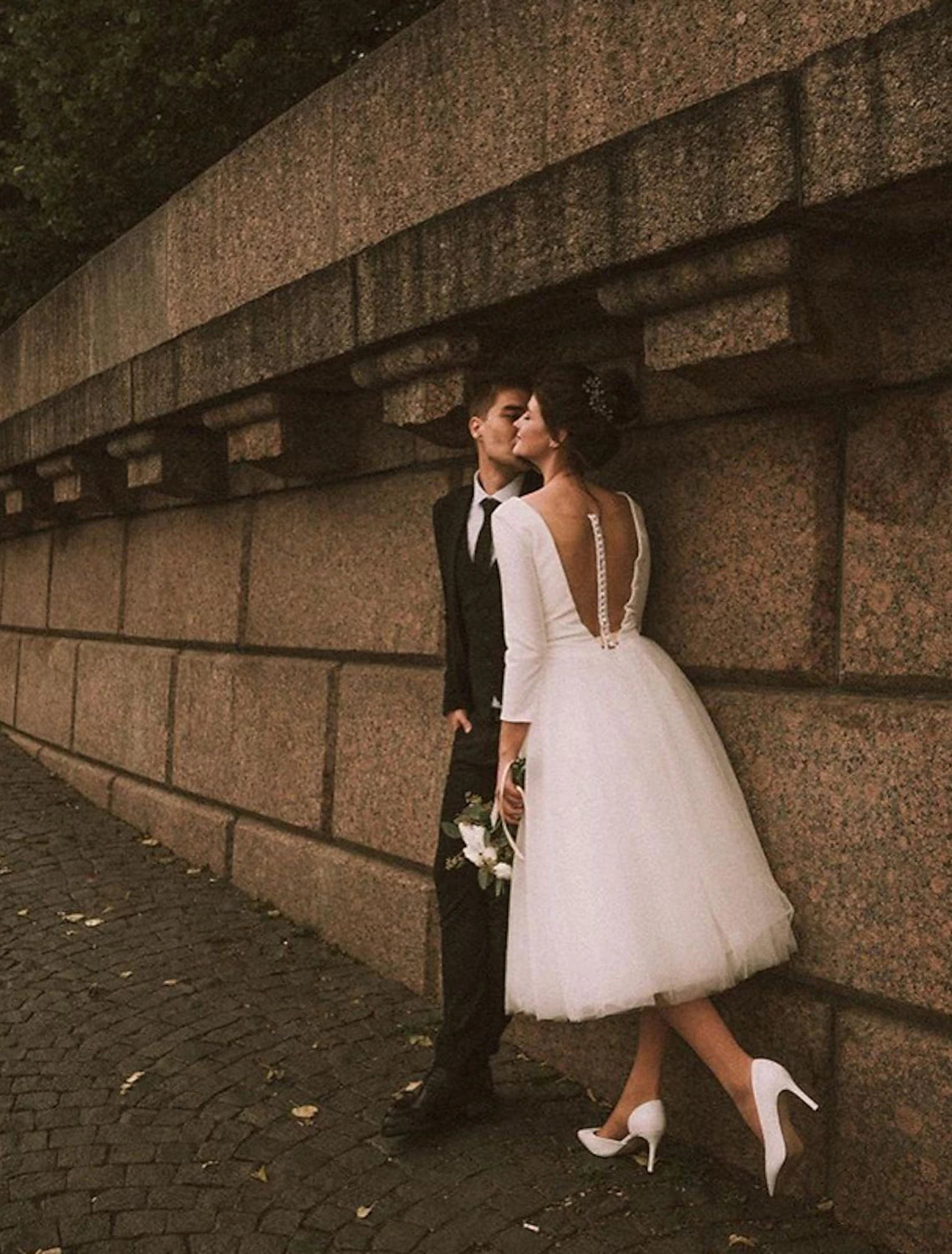 Elegant A-Line Tulle Wedding Dresses 3/4 Length Sleeves Simple Bridal Gowns Modern Party Dress