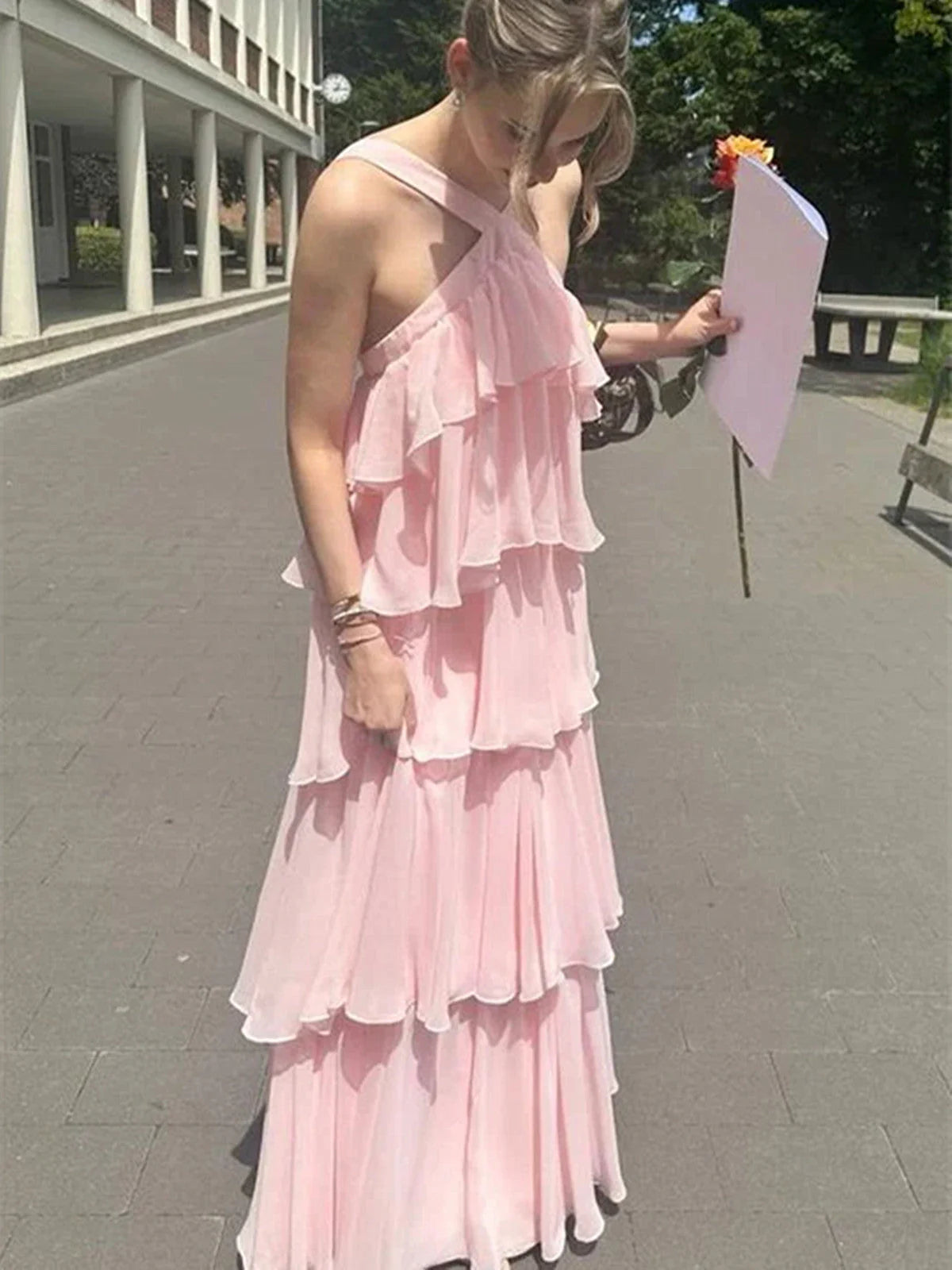 Elegant A Line Layered Chiffon Long Prom Dress Cute Party Evening Gowns Sweet Graduation Dress