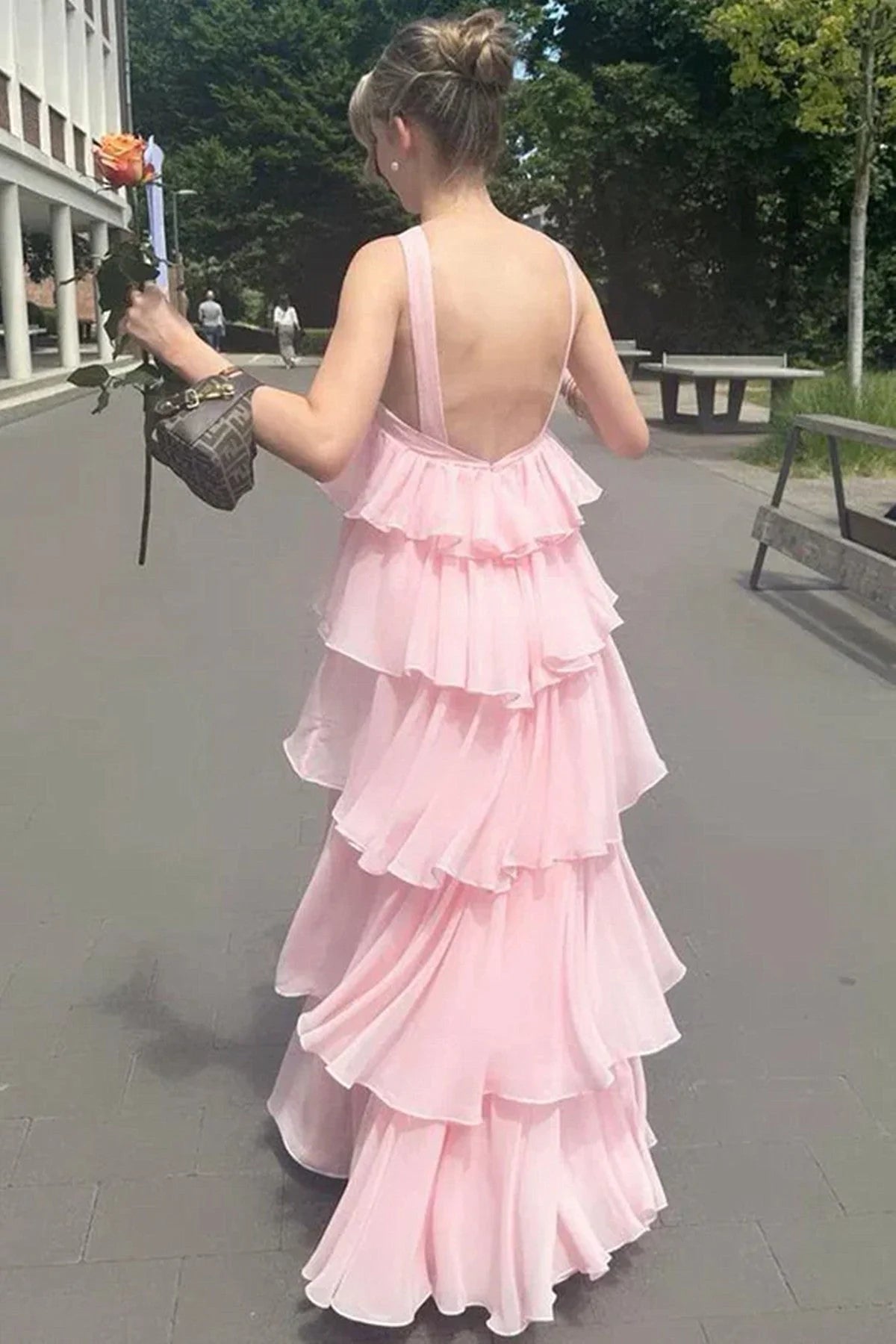Elegant A Line Layered Chiffon Long Prom Dress Cute Party Evening Gowns Sweet Graduation Dress