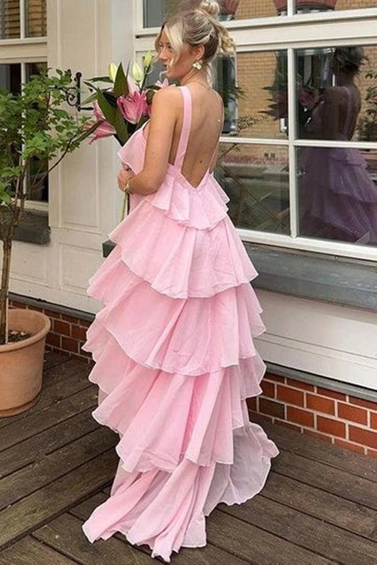 Elegant A Line Layered Chiffon Long Prom Dress Cute Party Evening Gowns Sweet Graduation Dress