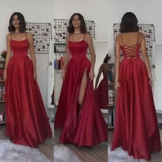Elegant A Line Sleeveless Long Prom Dress For Girls Simple Evening Party Dress Formal Dress With Slit