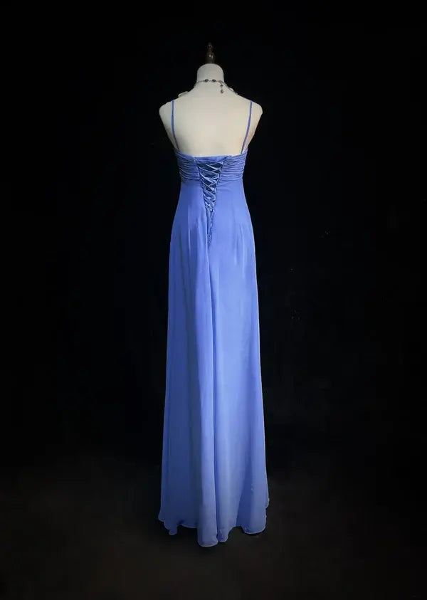 Elegant A Line Spaghetti Straps Blue Long Formal Prom Dress Sleeveless Charming Evening Party Gowns Vintage Wedding Guest Party Dress
