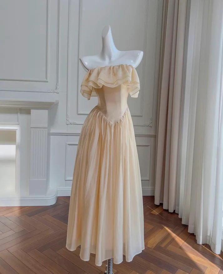 Elegant A Line Strapless Formal Prom Dress Sweet Evening Party Gowns Pretty Wedding Guest Dress