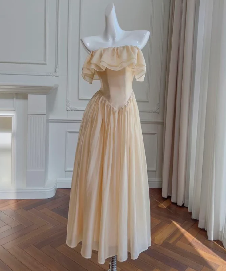 Elegant A Line Strapless Formal Prom Dress Sweet Evening Party Gowns Pretty Wedding Guest Dress