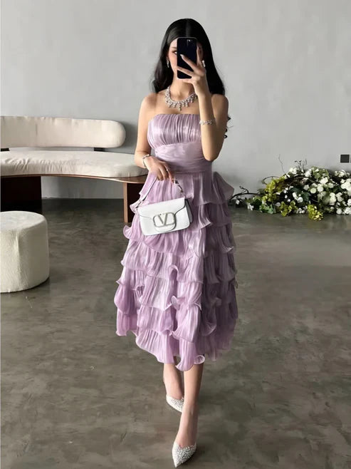Elegant A Line Strapless Tiered Prom Dress Charming Party Dress Birthday Outfits Cocktail Dresses