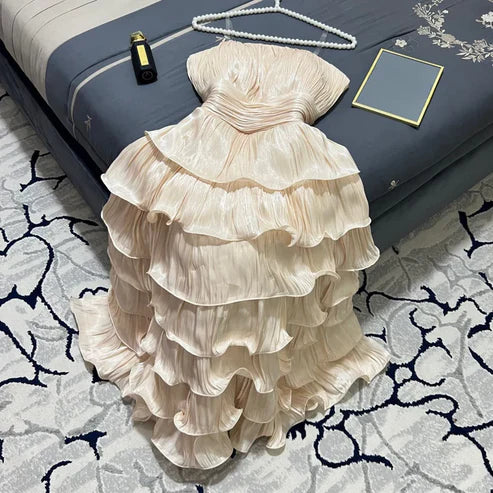 Elegant A Line Strapless Tiered Prom Dress Charming Party Dress Birthday Outfits Cocktail Dresses