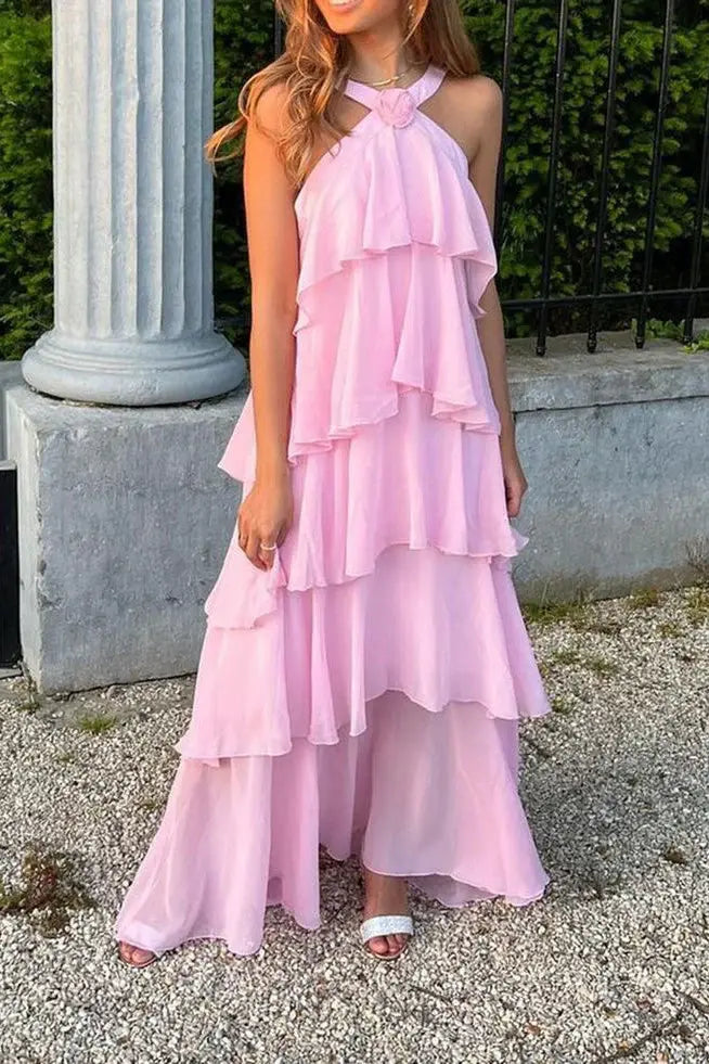 Elegant A Line Sleeveless Layered Long Prom Dress Charming Evening Party Dress Vacation Beach Dress
