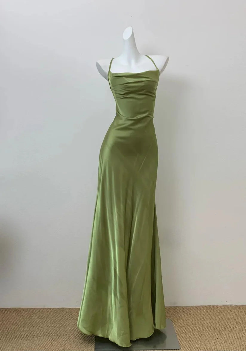 Elegant Green Spaghetti Straps Sleeveless Long Formal Prom Dress Simple Party Evening Gowns Charming Wedding Guest Dress