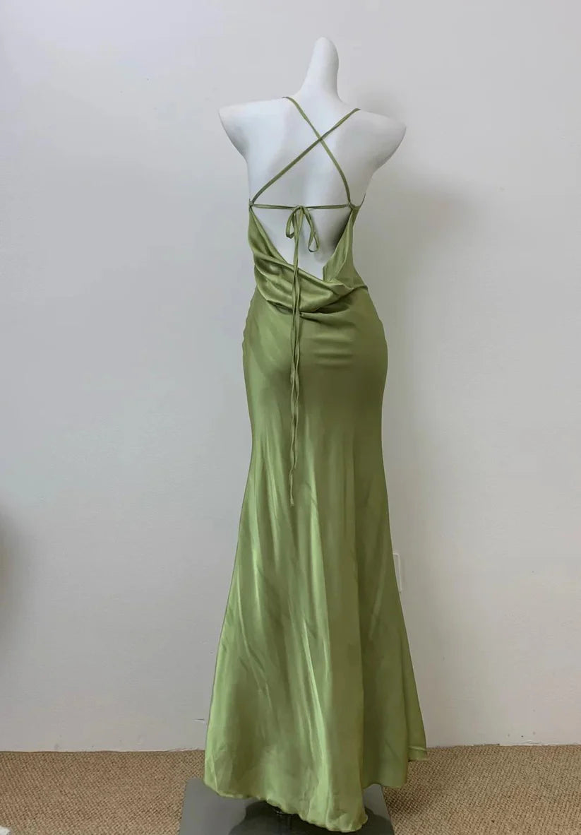 Elegant Green Spaghetti Straps Sleeveless Long Formal Prom Dress Simple Party Evening Gowns Charming Wedding Guest Dress
