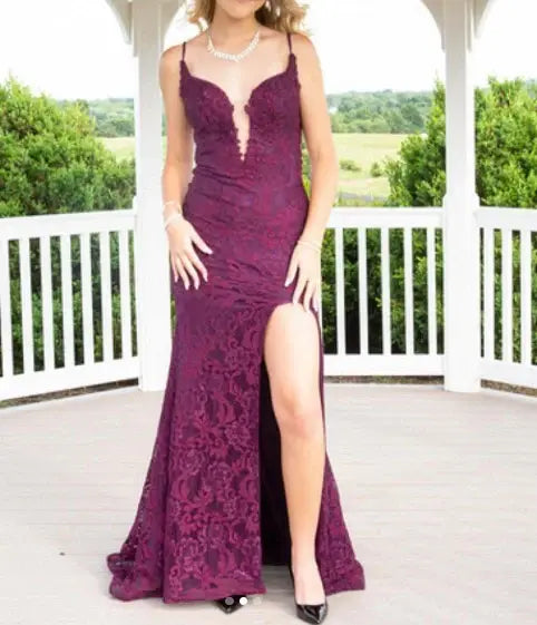 Elegant Mermaid Spaghetti Straps Sleeveless Long Formal Prom Dress With Slit Chic Party Evening Gowns Charming Wedding Guest Dress