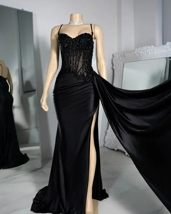 Elegant Mermaid Sweetheart Spaghetti Straps Sleeveless Long Formal Prom Dress With Slit Sexy Evening Party Gowns Charming Graduation Dress