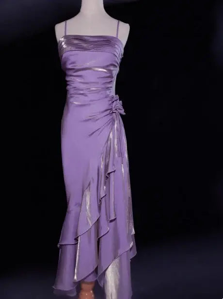 Elegant Spaghetti Straps Sleeveless Ruffle Formal Prom Dress Chic Party Evening Gowns Vintage Graduation Dress