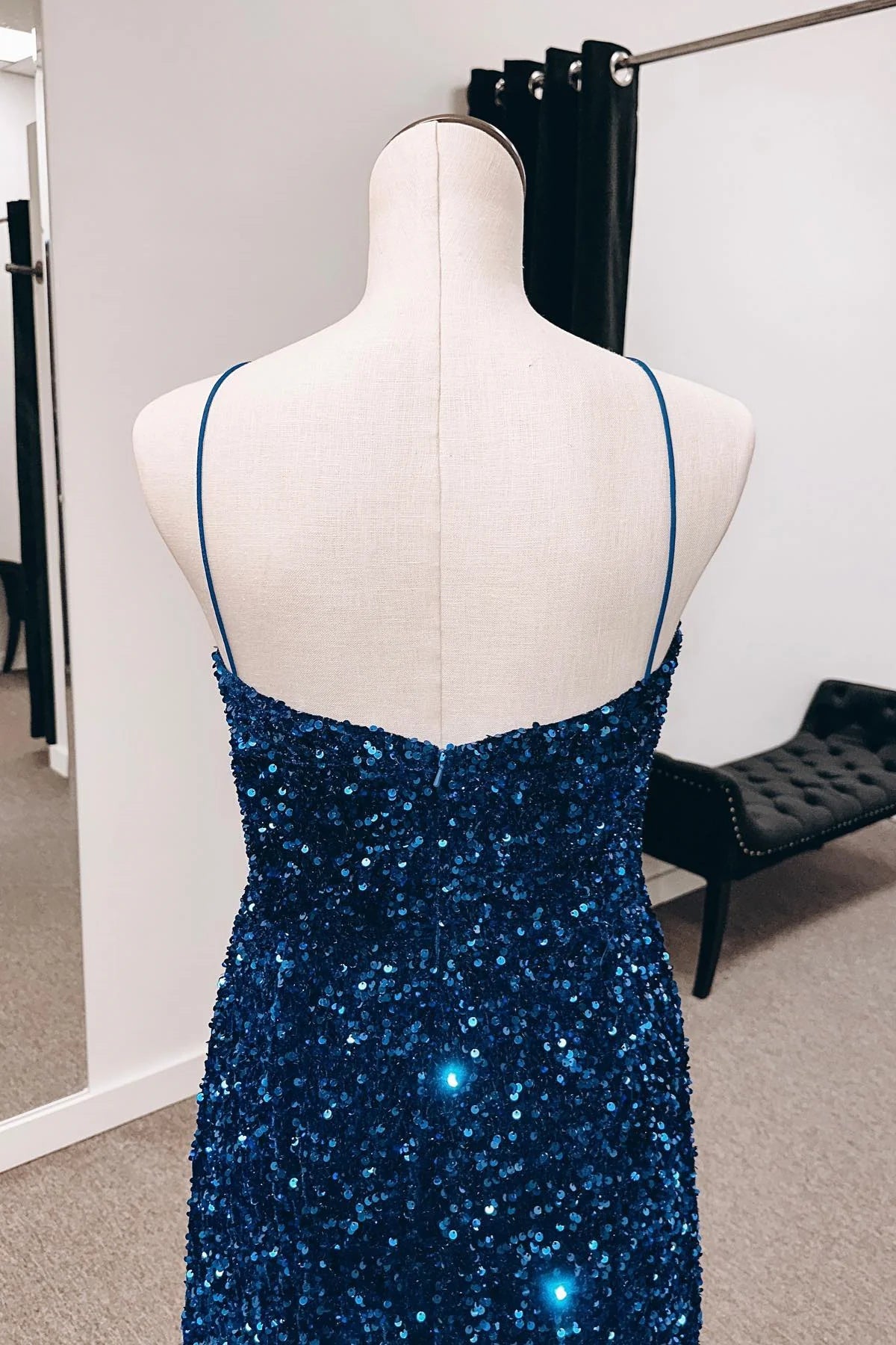 Sheath Mermaid Spaghetti Straps  Sweep/Brush Train Dresses Cut-Out Sequins Long Prom Dress