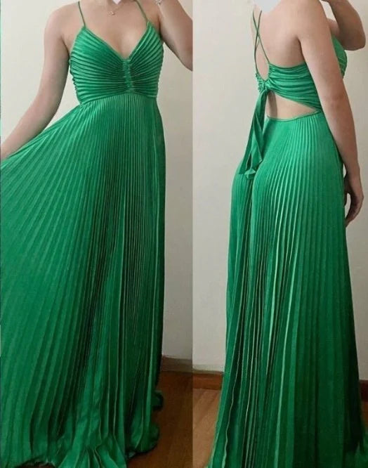 Fashion A Line V-neck Sleeveless Long Formal Prom Dress Elegant Party Evening Gowns Charming Graduation Dress
