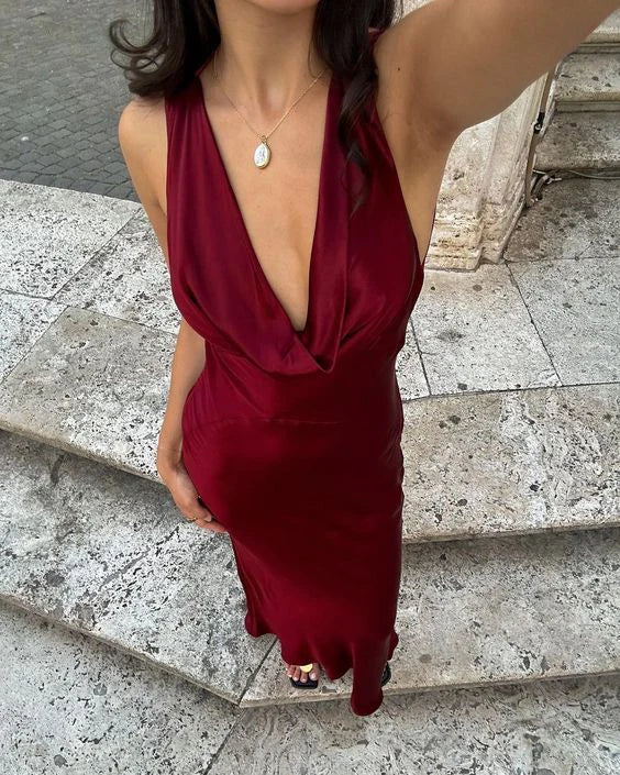 Fashion Sheath Sleeveless Satin Long Formal Prom Dress Elegant Party Evening Gowns Charming Wedding Guest Dress for Women