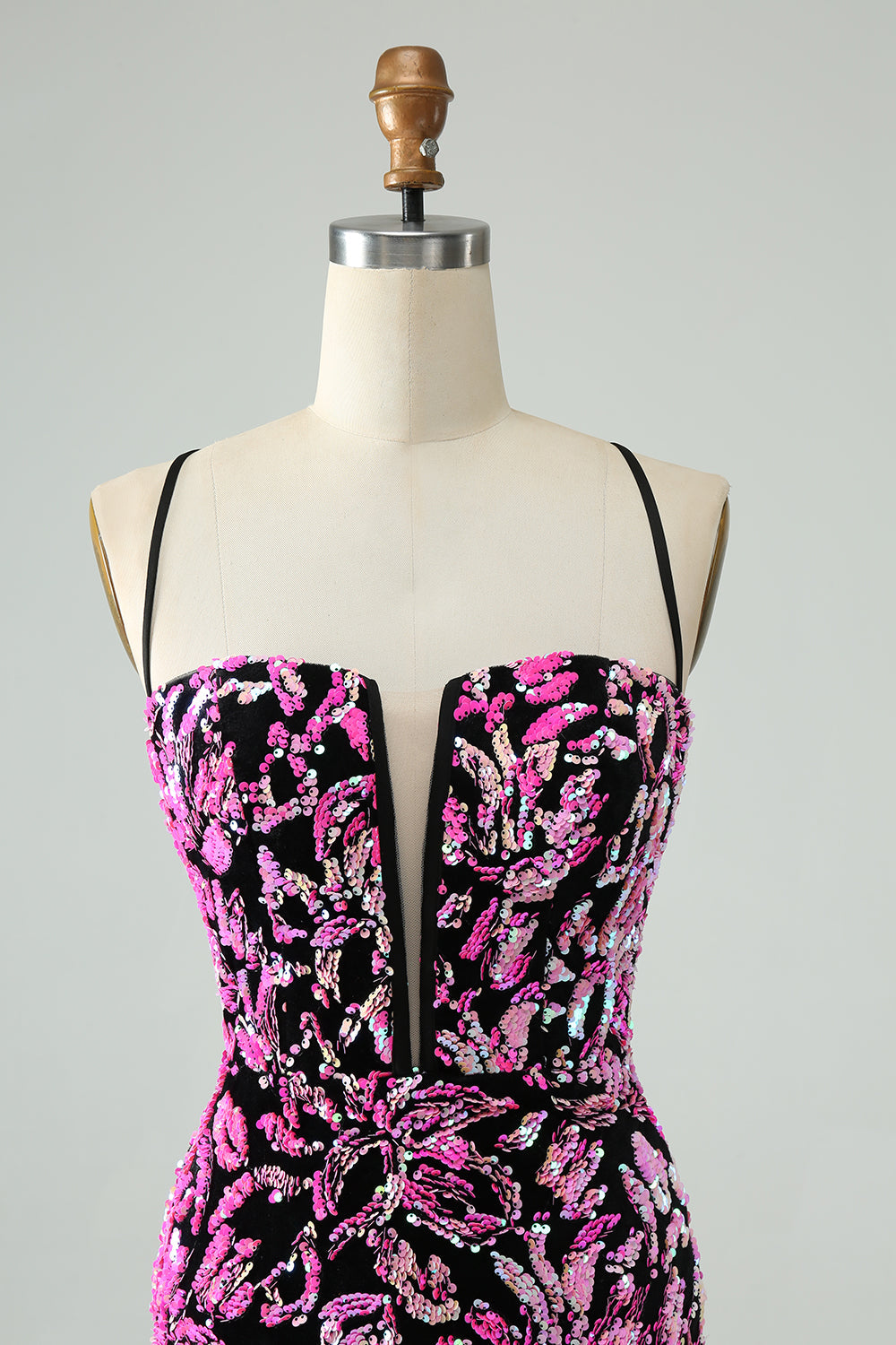 Charming Fuchsia Black Bodycon Sparkly Sequin Homecoming Dress Sexy Short Prom Dress