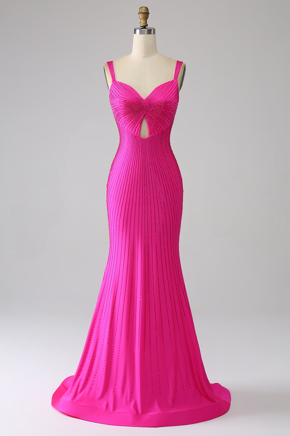 Sparkly Mermaid Hot Pink Long Prom Dress with Hollow-out Charming Evening Party Dress