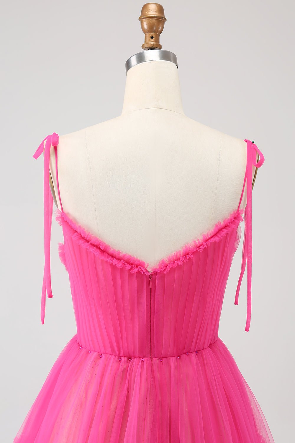 Fuchsia A-Line Ruffled Long Tulle Prom Dress Beautiful