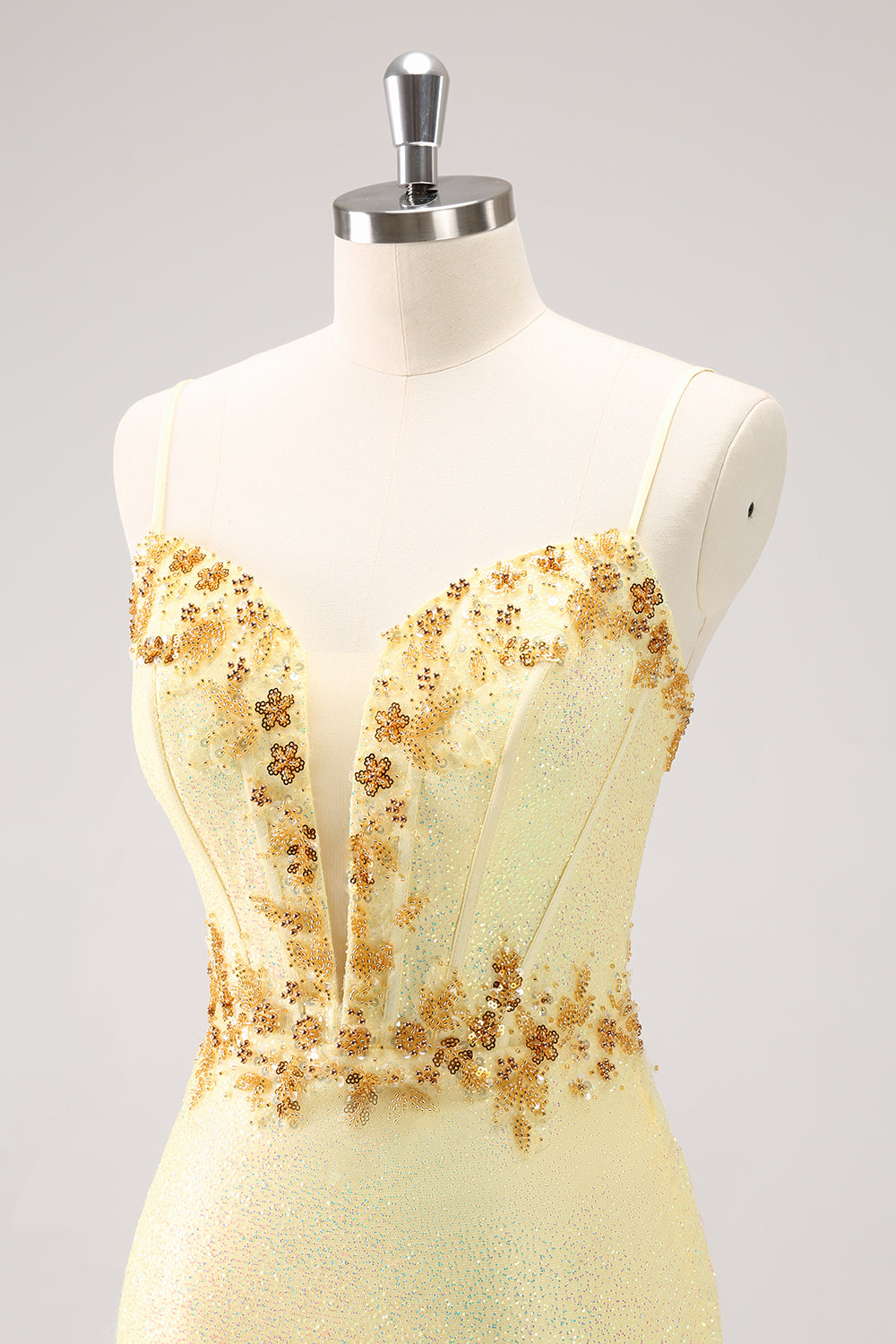 Sparkly Yellow Bodycon Corset Short Homecoming Dress with Beading Sexy