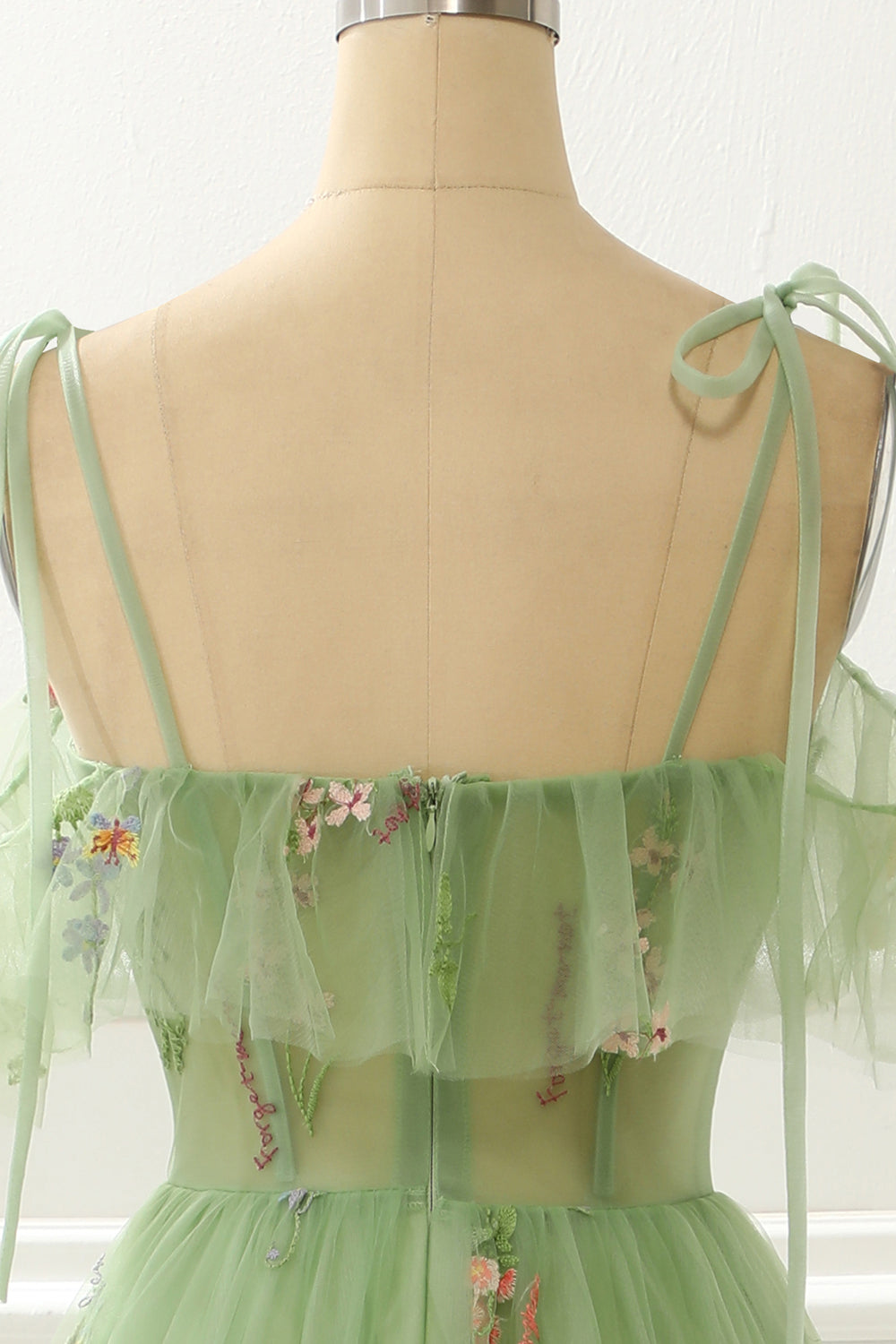 A-Line Embroidery Green Prom Dress With Slit Floor Length Beautiful