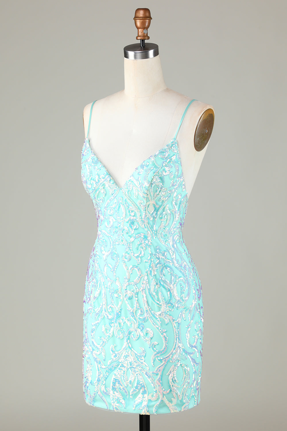 Sparkly Tight Spaghetti Straps Green Homecoming Dress with Backless Beautiful