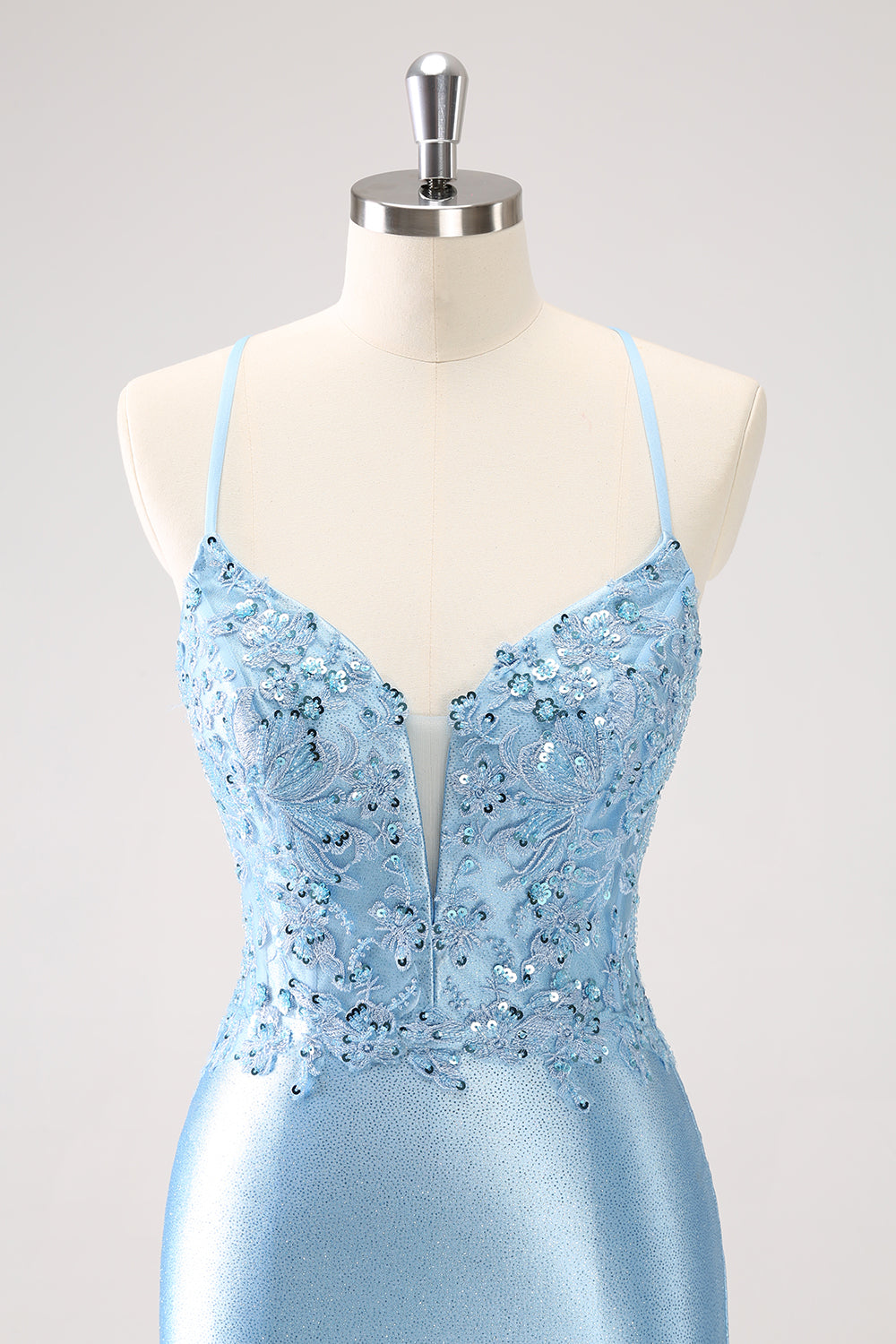 Blue Bodycon Lace Up Back Sequin Short Homecoming Dress with Appliques Sexy