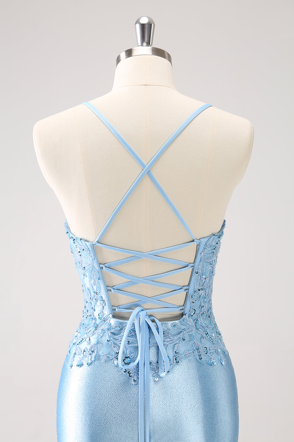 Blue Bodycon Lace Up Back Sequin Short Homecoming Dress with Appliques Sexy
