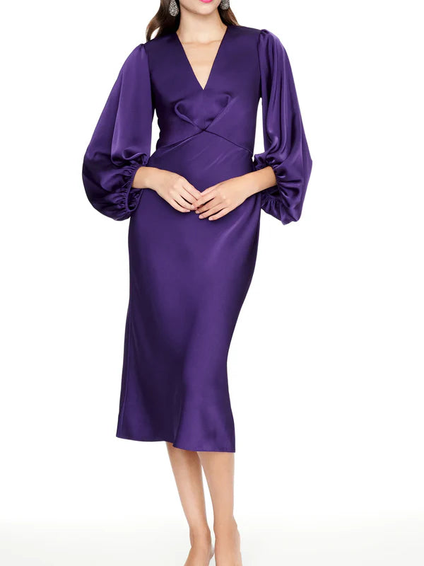 Slim fit/cylindrical V-neck tea length mother of the bride dresses Solid Color