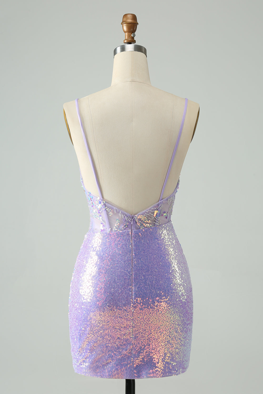 Glitter Light Blue Tight Spaghetti Straps Short Homecoming Dress with Sequins Sparkly Prom Dress