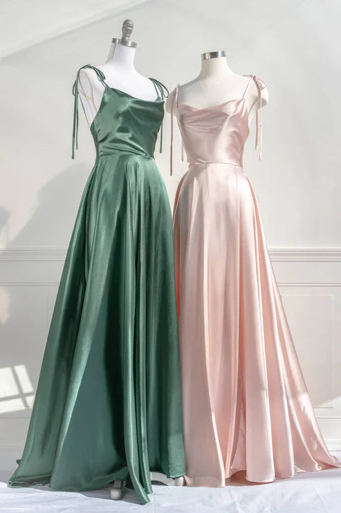 Green A-Line Straps Sleeveless Long Prom Dress Satin Bridesmaid Dress Simple Formal Party Dress