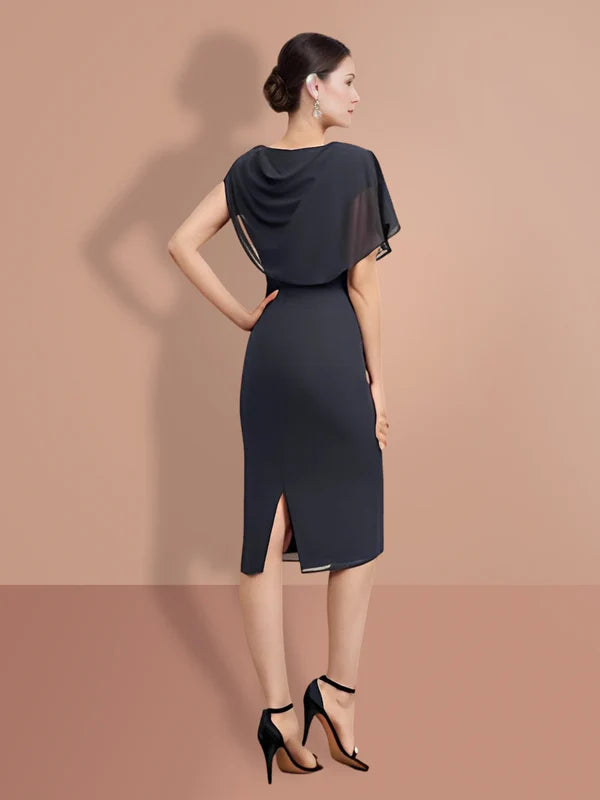 Tight fitting/cylindrical knee length short sleeved mother of the bride dresses with Solid Color