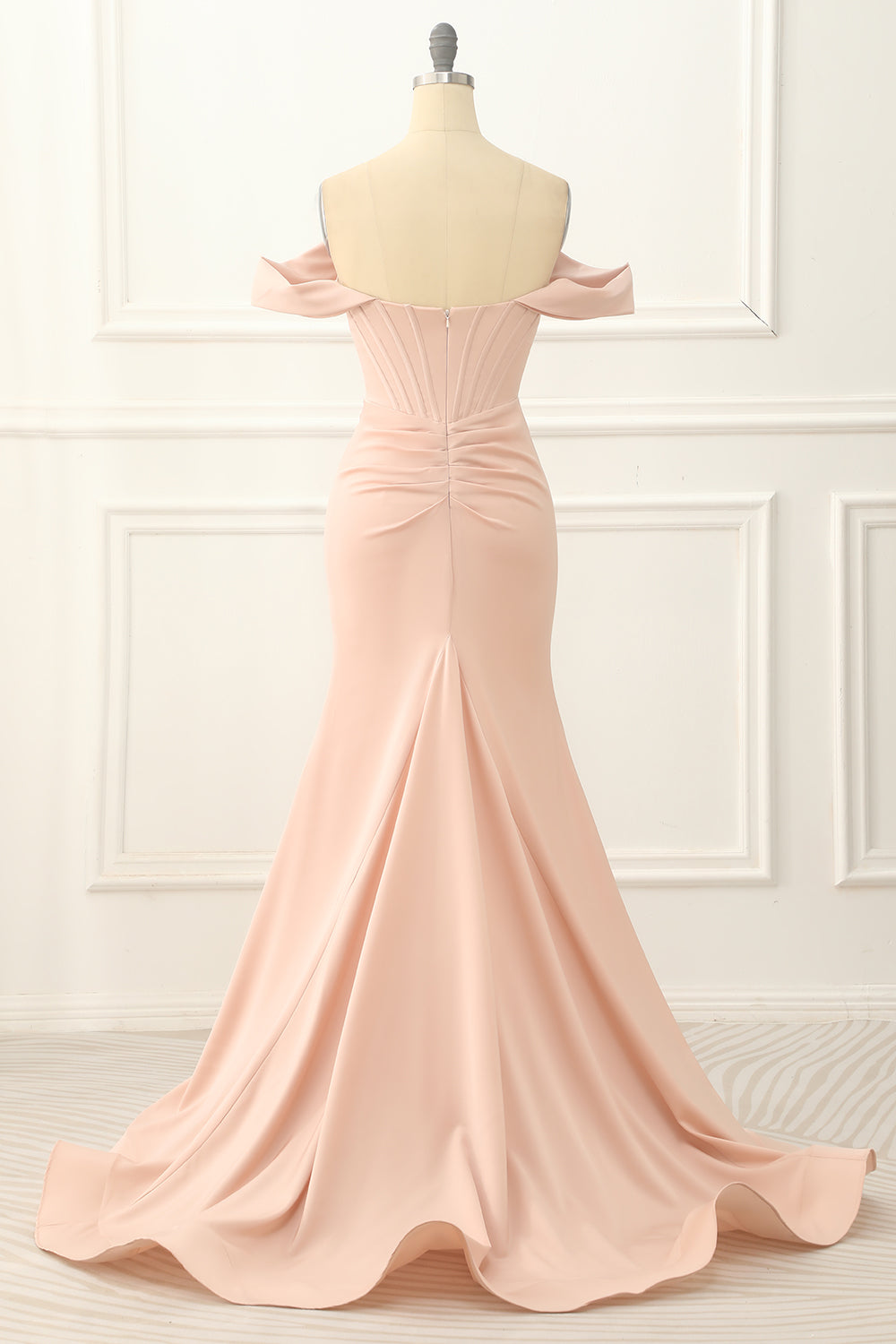 Blush Off The Shoulder Mermaid Prom Dress With Slit Beautiful