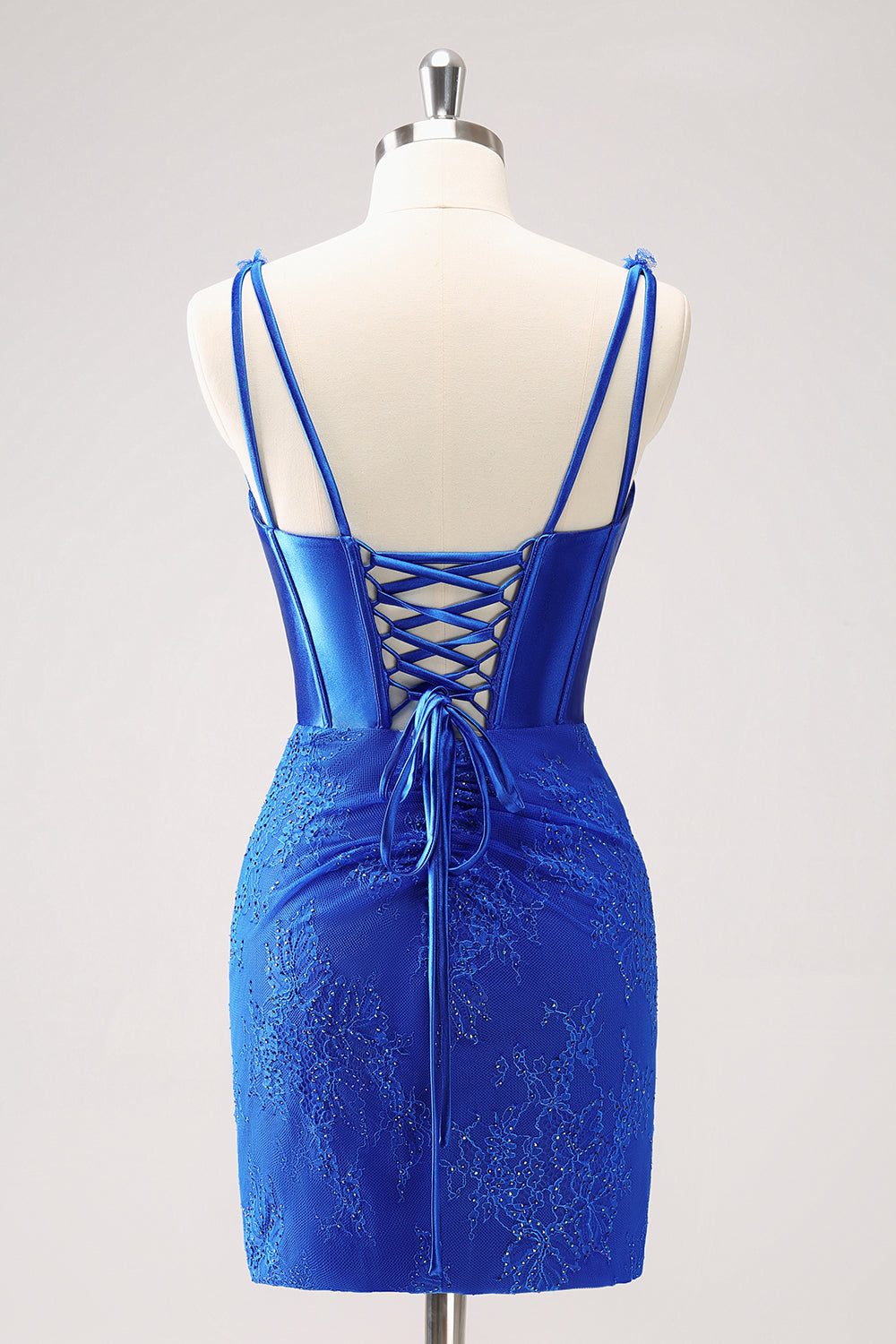 Sparkly Blue Bodycon V Neck Beaded Corset Ruched Homecoming Dress with Lace Up Back Short