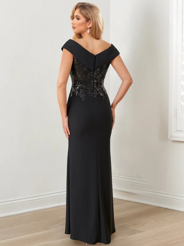 Body/pillar V-neck to ground length mother of the bride dresses With Slit