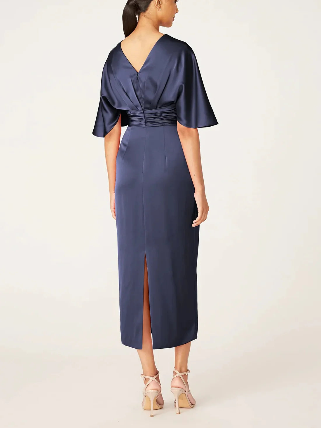 Slim fit/column V-neck half sleeved tea long ruffled edge mother of the bride dresses Party Dresses