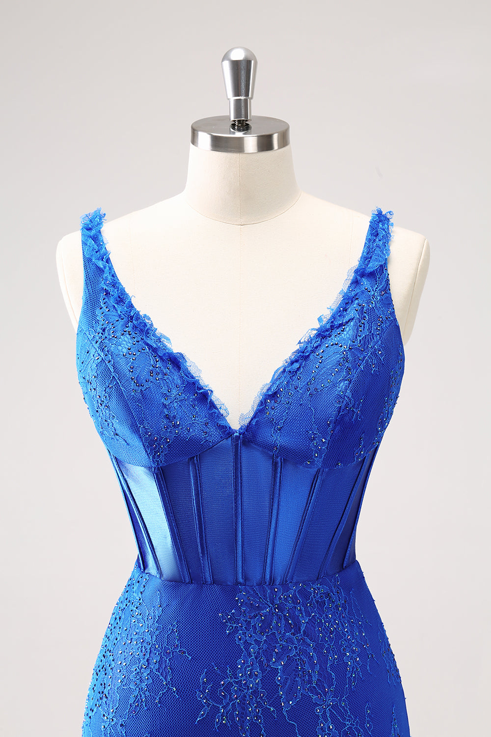 Sparkly Blue Bodycon V Neck Beaded Corset Ruched Homecoming Dress with Lace Up Back Short