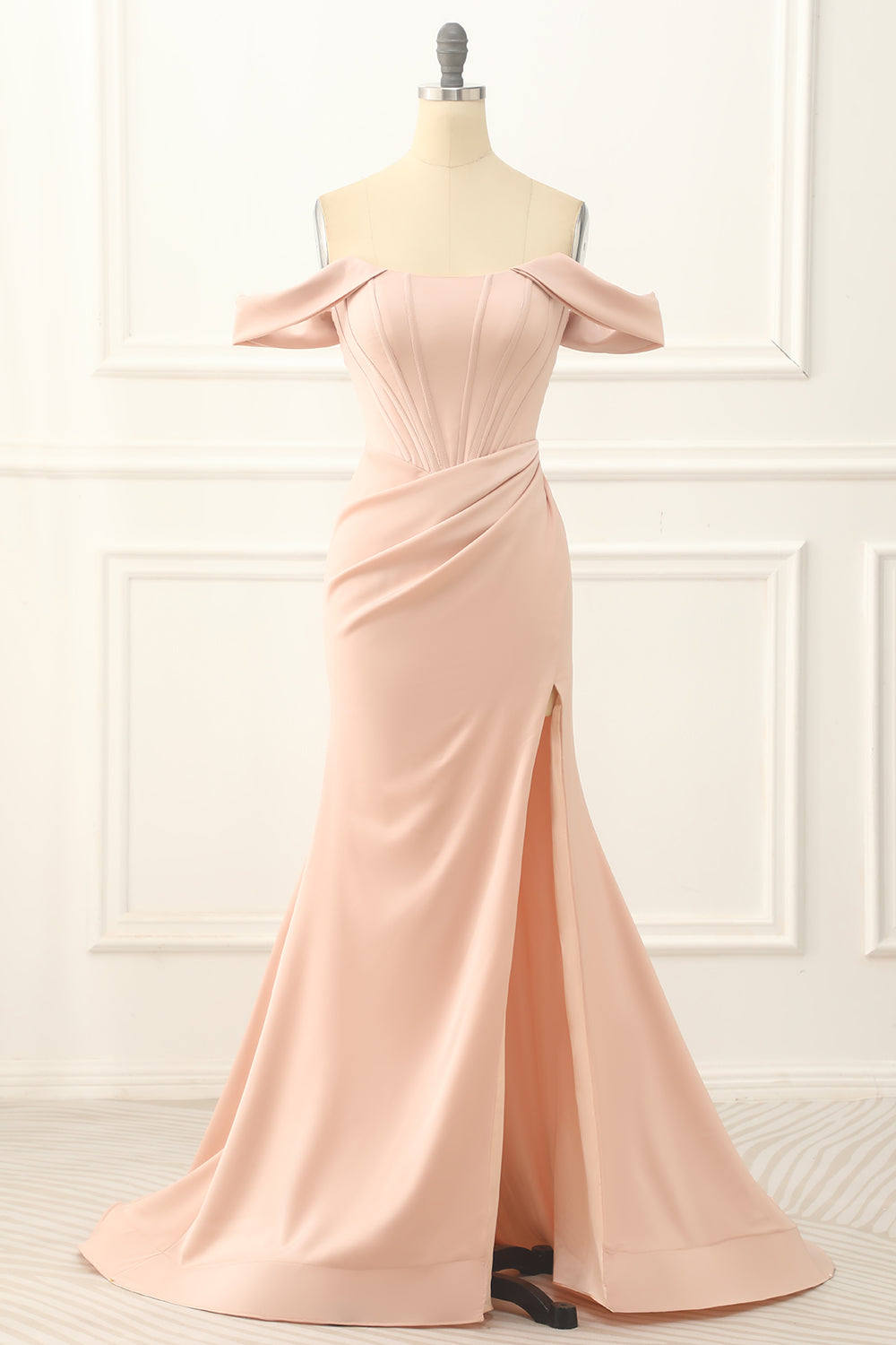 Blush Off The Shoulder Mermaid Prom Dress With Slit Beautiful