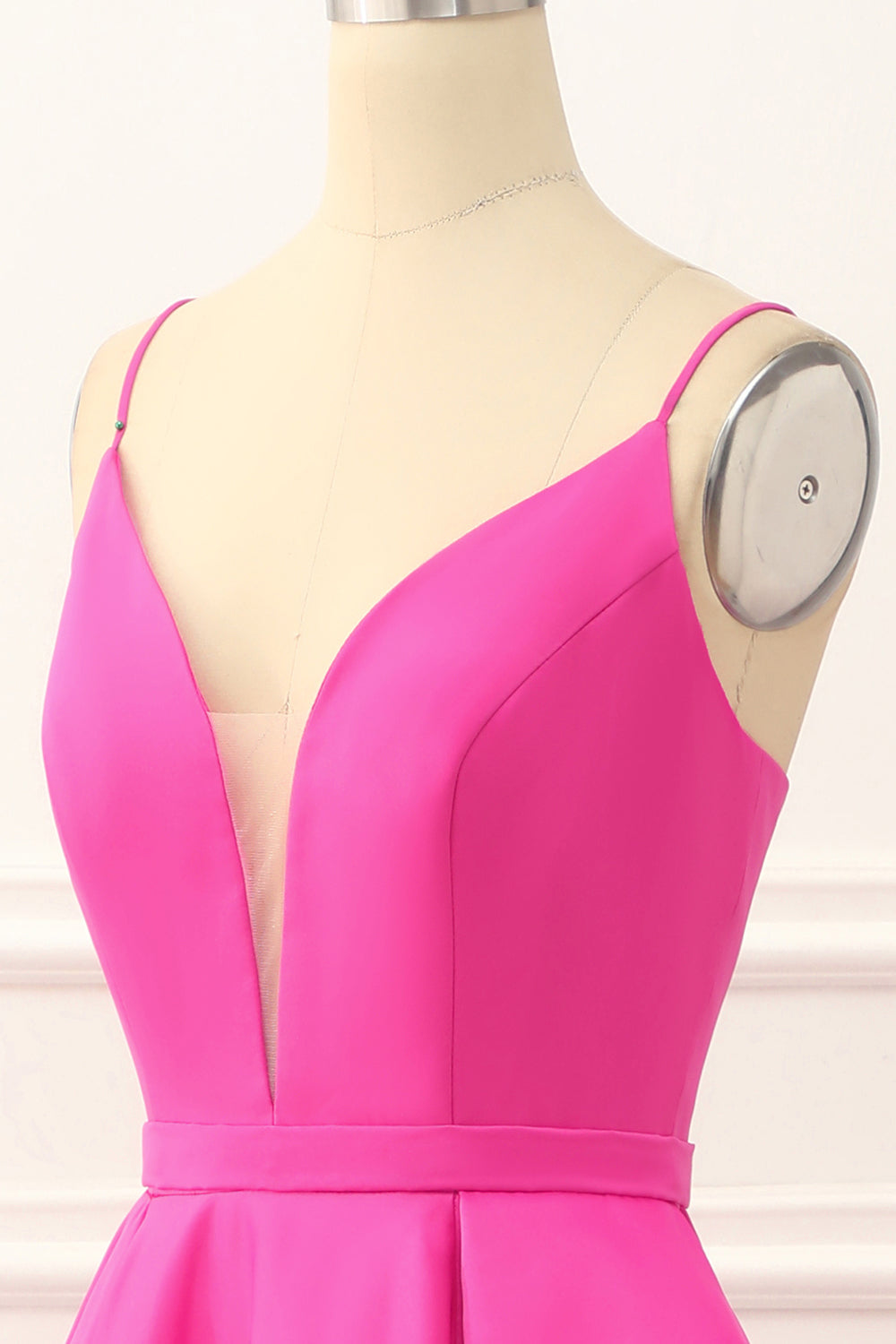 Hot Pink A-Line Satin Prom Dress With Slit Floor Length Solid Color Sexy