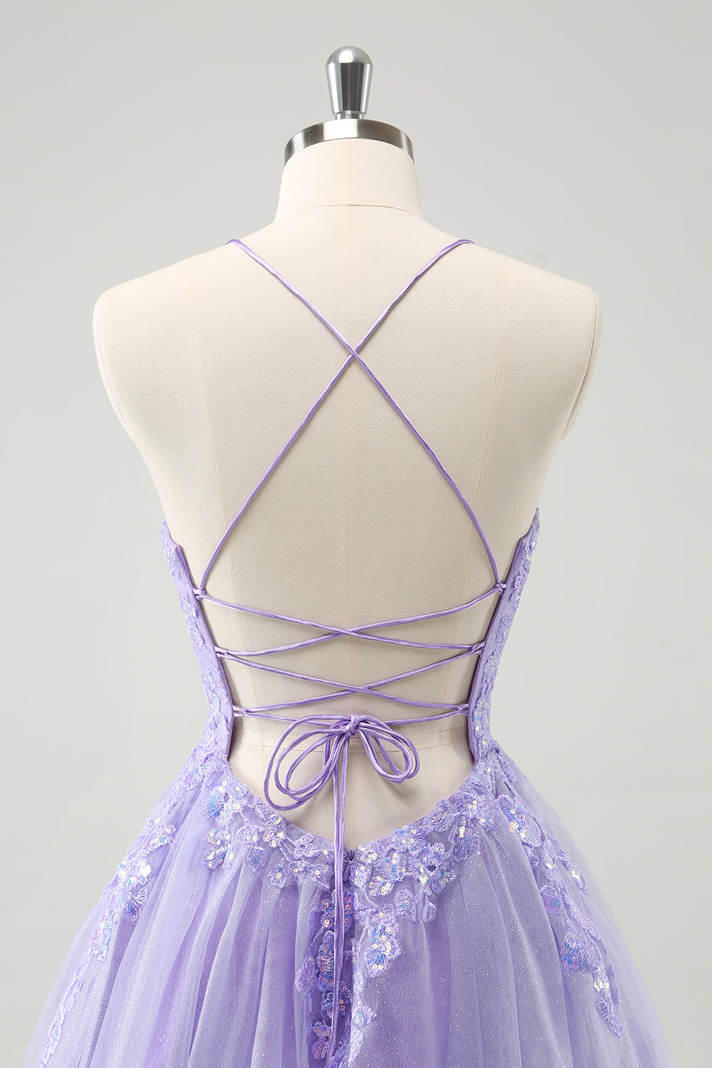 Sparkly Lilac A Line Spaghetti Straps Sequin Homecoming Dress with Lace Up Back Short Prom Dress