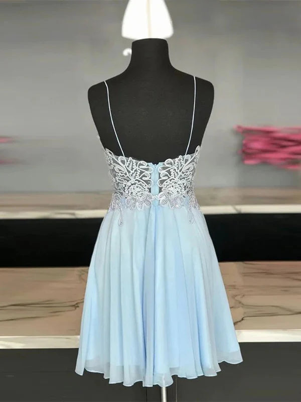 A-shaped Princess Chiffon Sticker Fine Shoulder Strap Sleeveless Short Homecoming Dress Beautiful